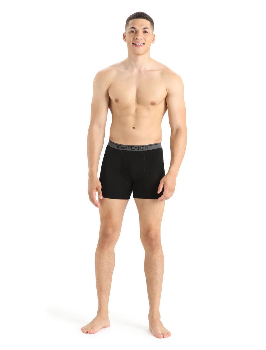 Black Icebreaker Merino Anatomica Boxers With Fly Men's Underwear | AU 1309UZGT